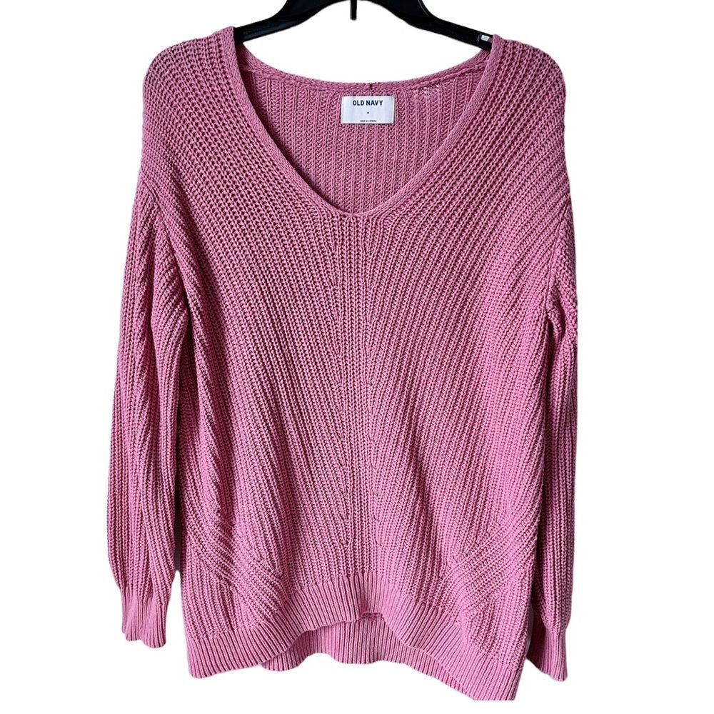 Old Navy Pink Salmon V-Neck Shaker Stitch Sweater NWOT | Women's Size Medium